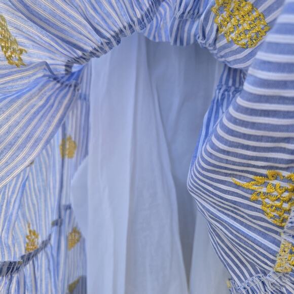 J Crew Striped Midi Skirt Blue Womens Size XS Pineapple Embroidered Lined - Picture 7 of 8